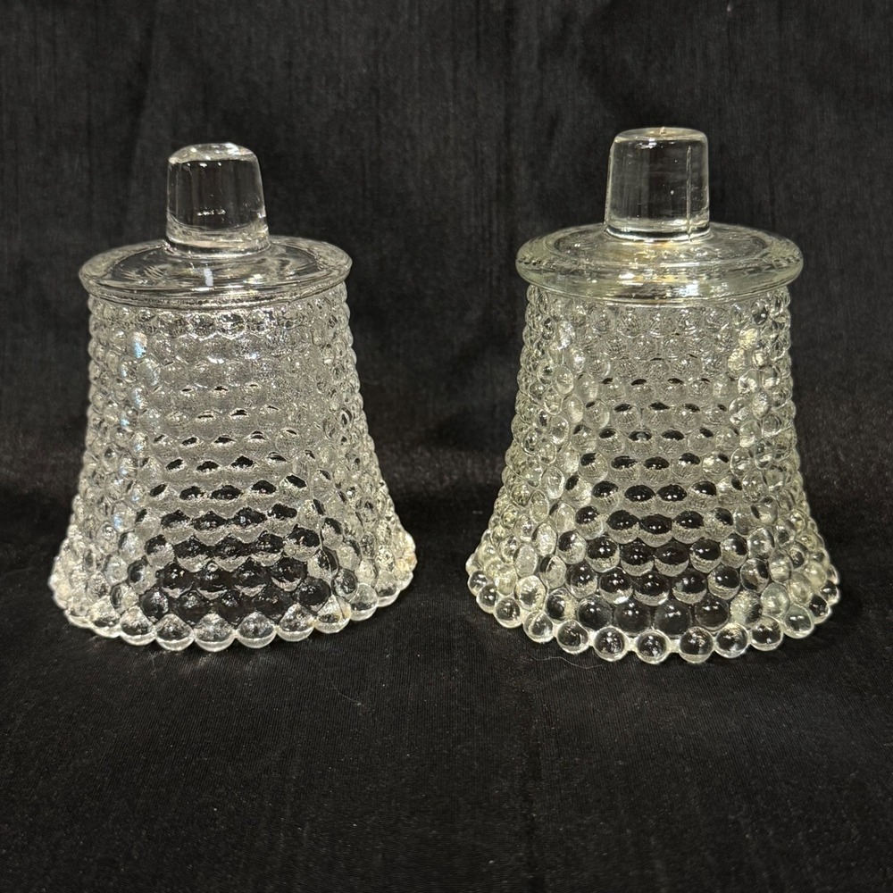 Vintage Pair Clear Hobnail Scalloped Glass Taper‎ Candle Holders Hong Kong